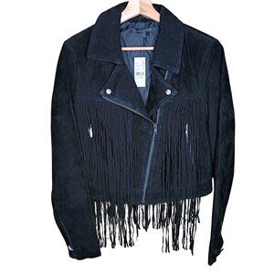 PS Erin Wasson Leather Jacket Large NWT Medium Cropped Fringe Moto Boho